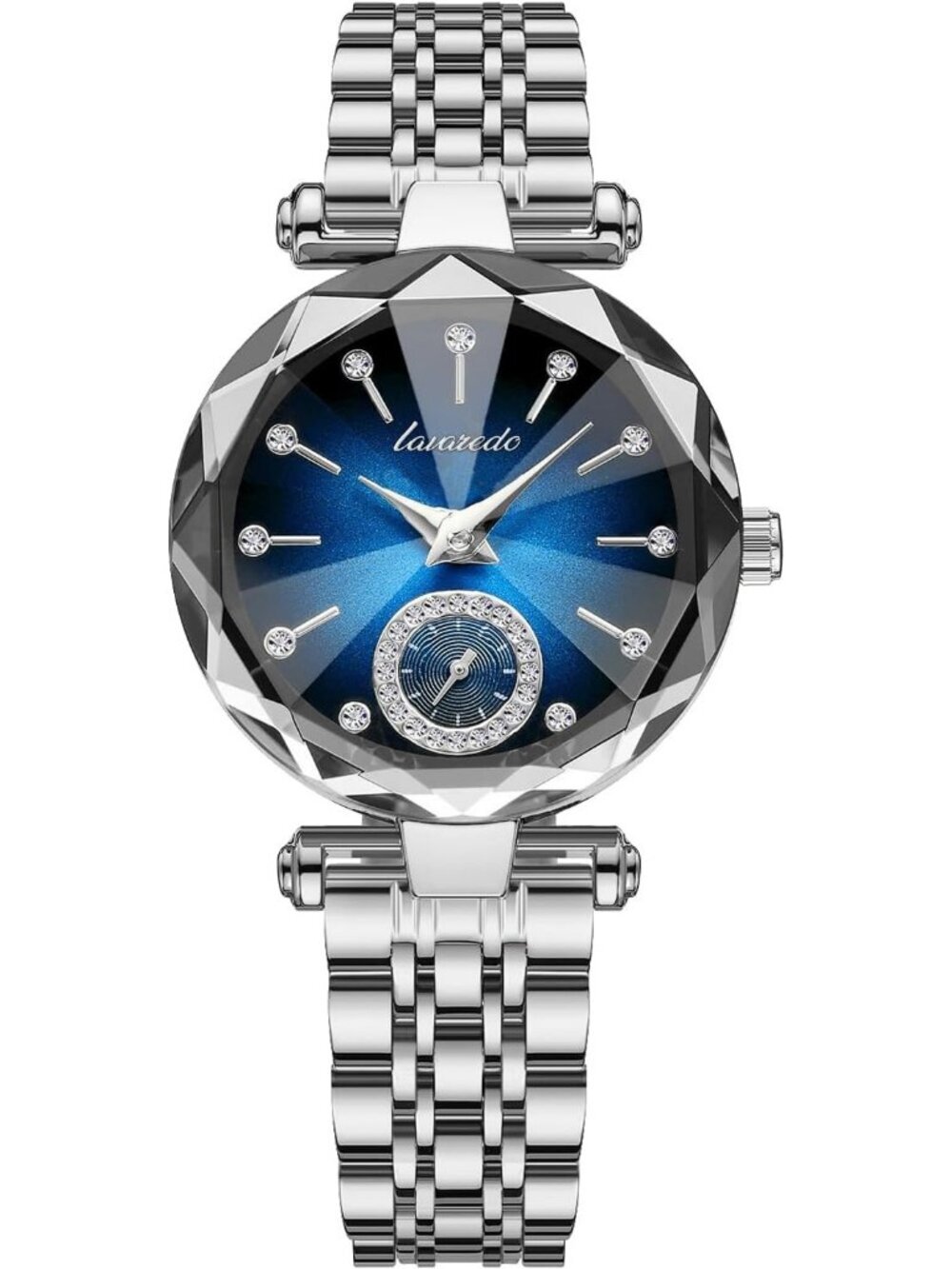 Women's Silver Blue Elegant Stainless Steel Analog Creative Diamond Dial Watch